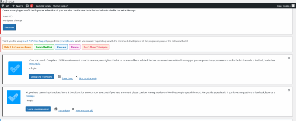 Interfaccia di WordPress