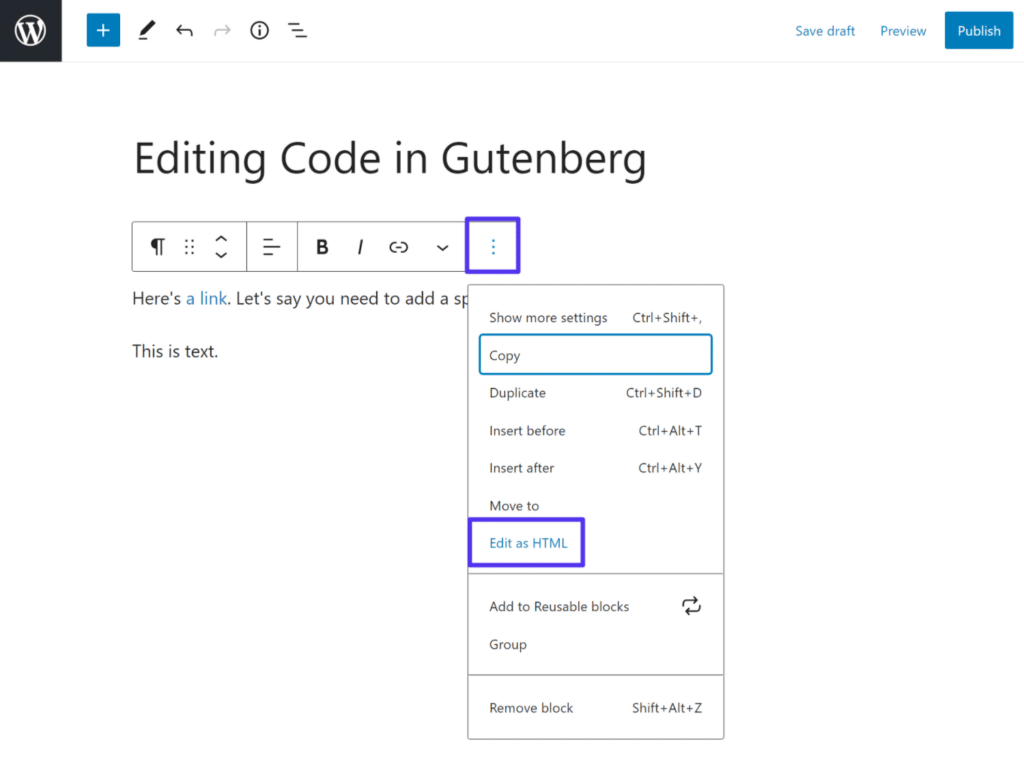 Editor Gutenberg di WordPress con contenuto in stesura Screenshot dell’editor a blocchi per scrivere articoli.