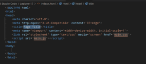 Visual Studio Code con codice HTML aperto